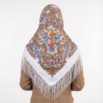 Платок Букет лилий &mdash; белый с голубым 2948 фото